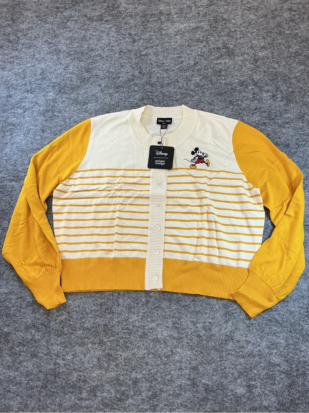 Disney X Unique Vintage Cream and Yellow Striped Mickey Cardigan Size 2X/3X